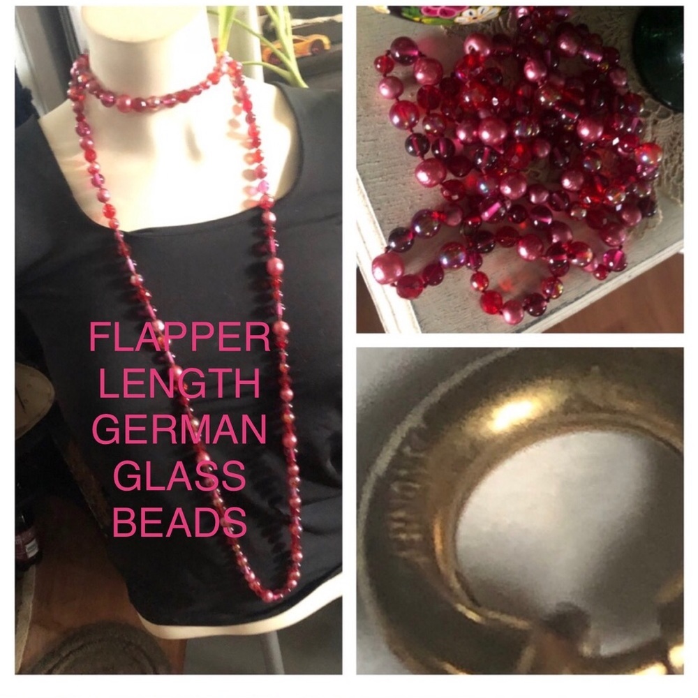 Vintage Fuchsia Glass Bead Flapper Length Necklace
